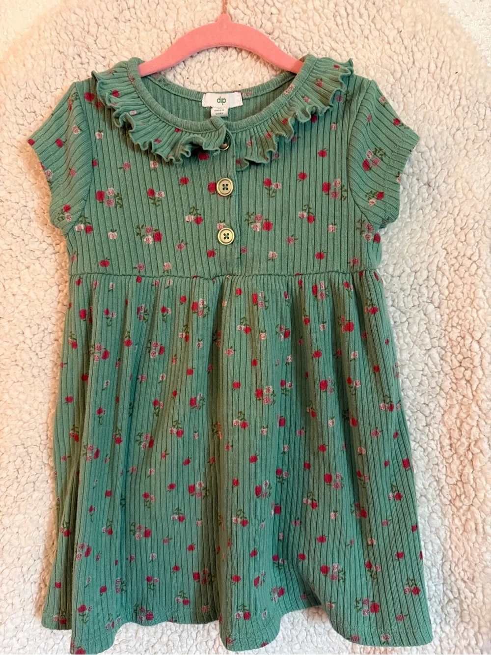 Dip Toddler Girls’ Green Floral Motif Dress 4T